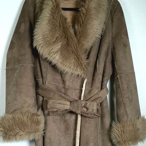 Women's CALVIN KLEIN Brown Faux Fur Coat Size XL
